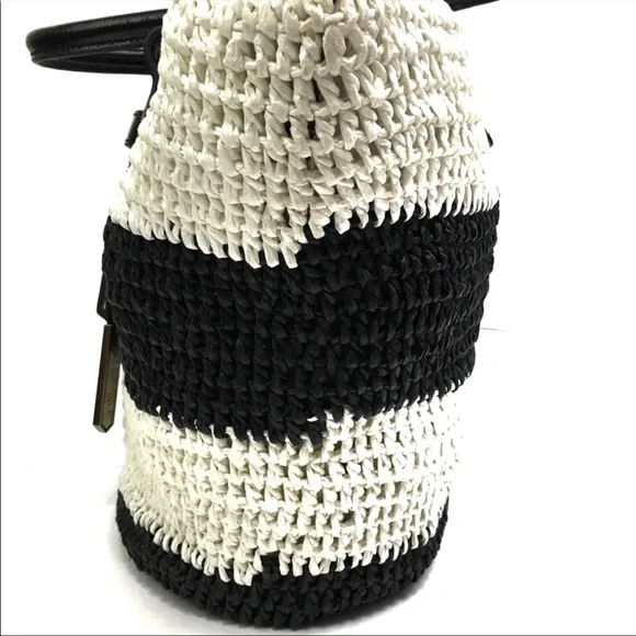 Adrienne Vittadini Nautical Black White Straw Summer Tote Bag - Picture 5 of 16